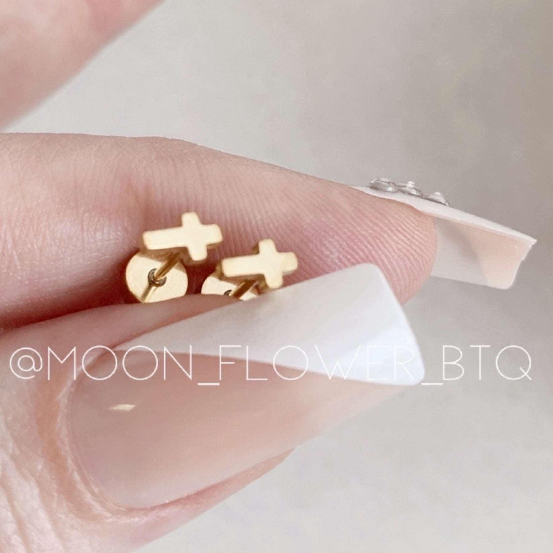 Tiny Gold Cross Flat Back Earrings