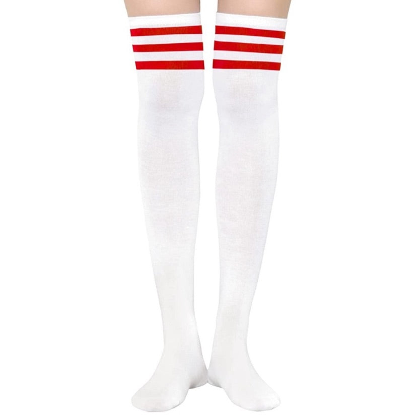 White Red Over the Knee Thigh High Socks