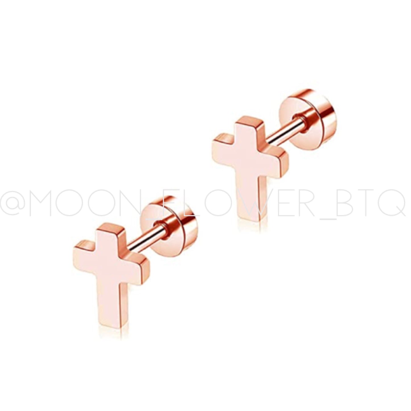 Tiny Rose Gold Cross Earrings