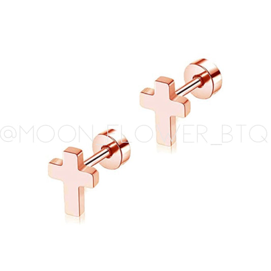 Tiny Rose Gold Cross Earrings