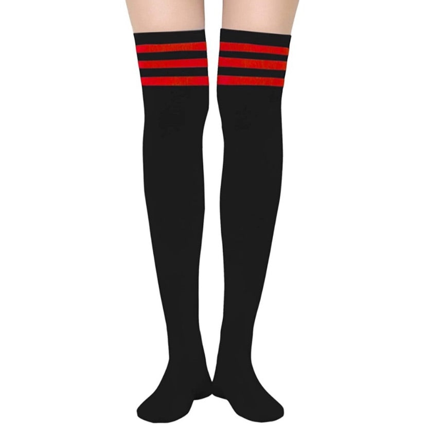 Black Red Over the Knee Thigh High Socks