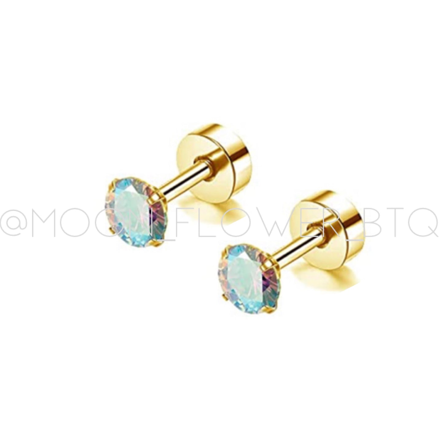 Tiny Gold Iridescent CZ Earrings