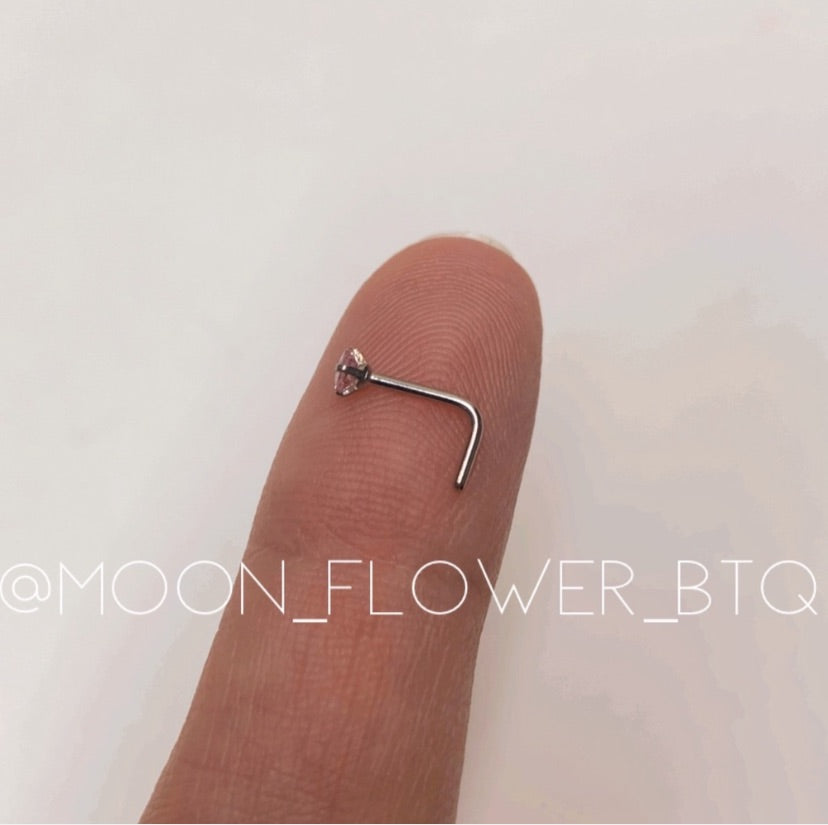 Pink Square CZ L Shaped Nose Ring