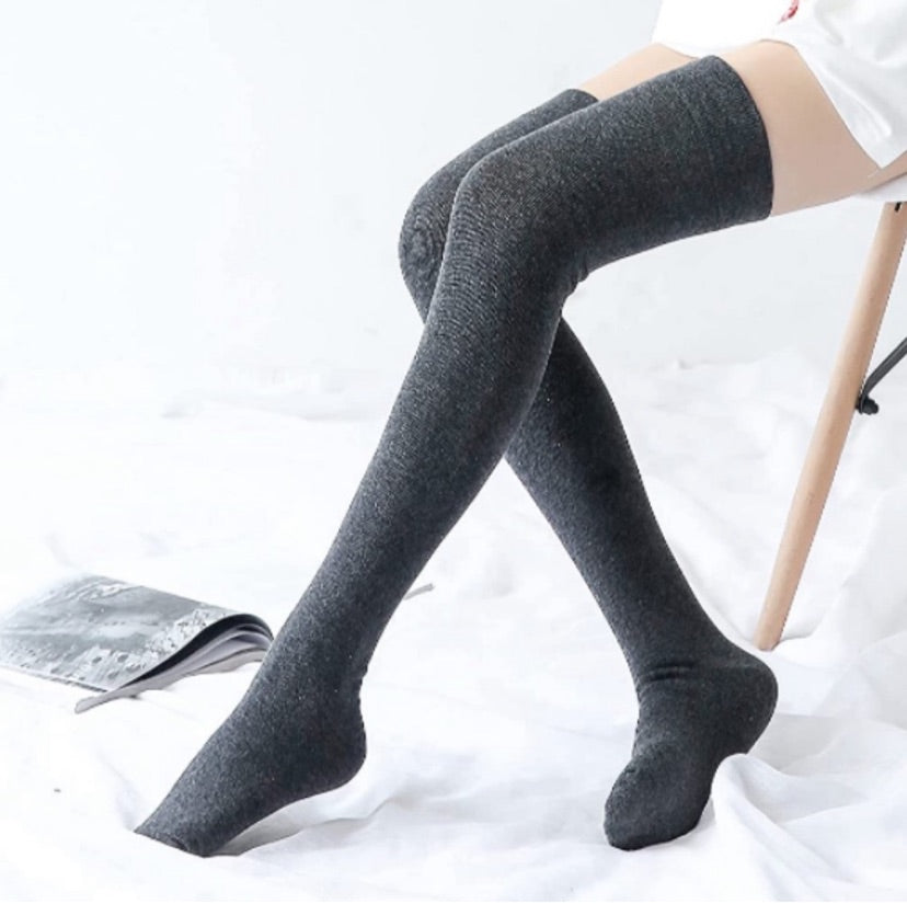 Charcoal Gray Over the Knee Thigh High Socks