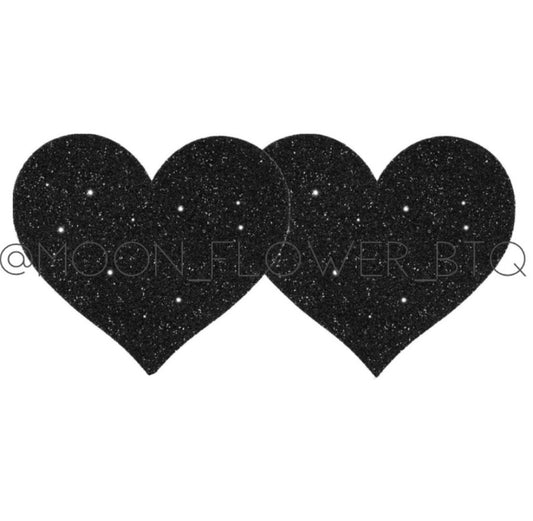 Black Sparkly Heart Pasties