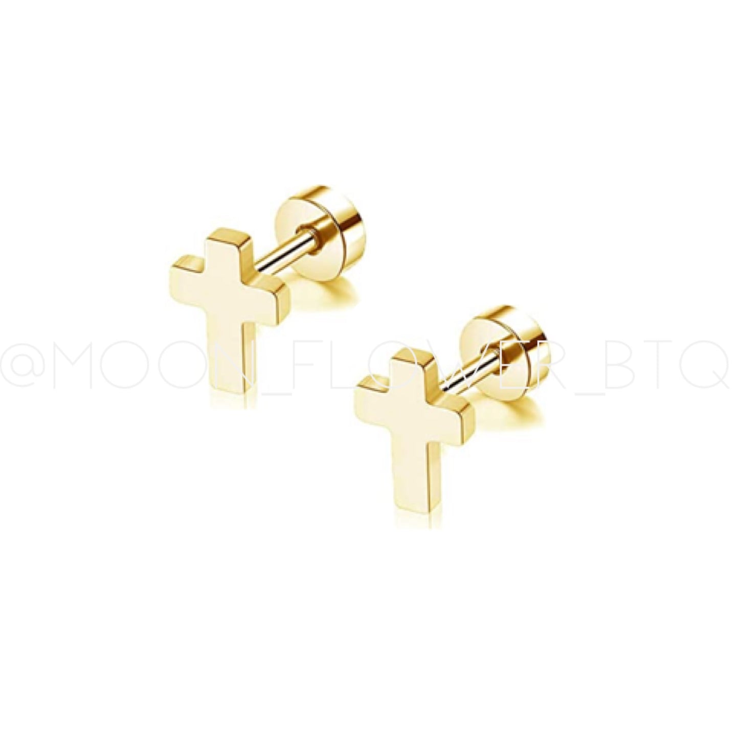 Tiny Gold Cross Flat Back Earrings