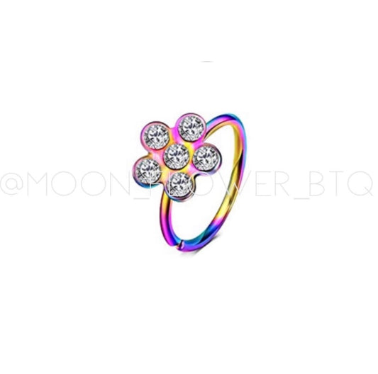 Tiny Rainbow Stainless Steel Flower Nose Hoop