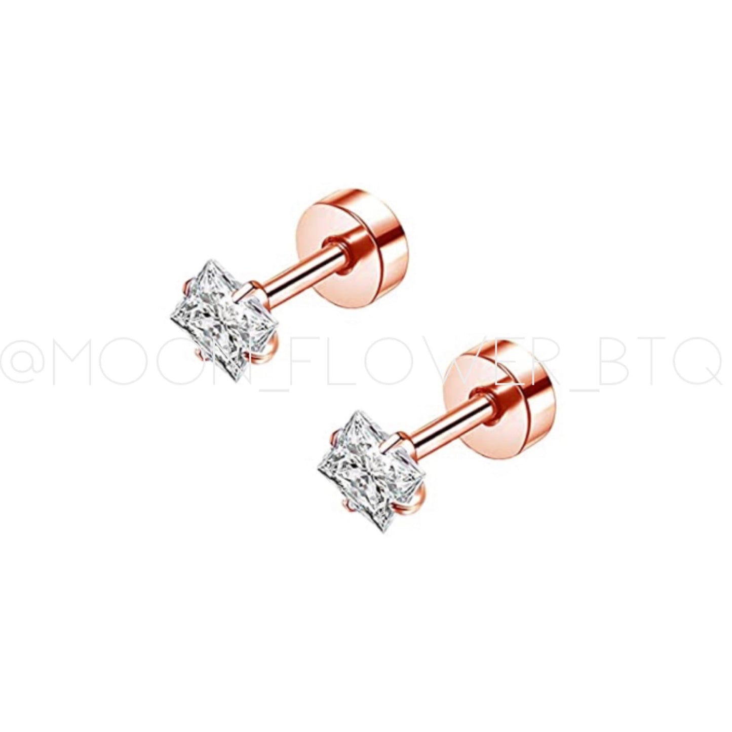 Tiny Rose Gold Square CZ Earrings