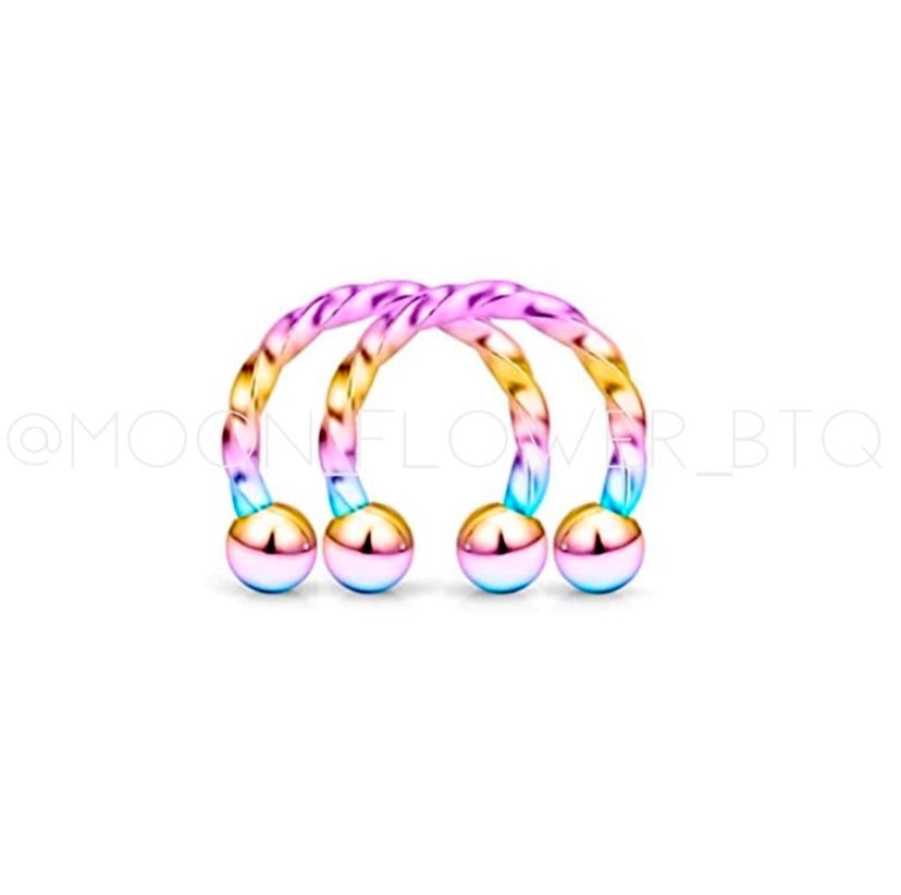 Twisted Rainbow Horseshoe Barbell Earrings