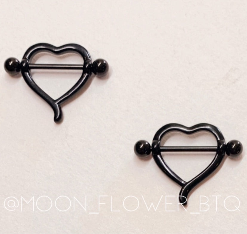 Black Heart Nipple Rings