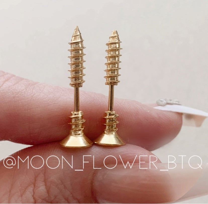 Gold Stainless Steel Screw Stud Earrings