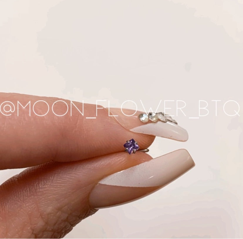 Purple Square CZ L Shaped Nose Ring