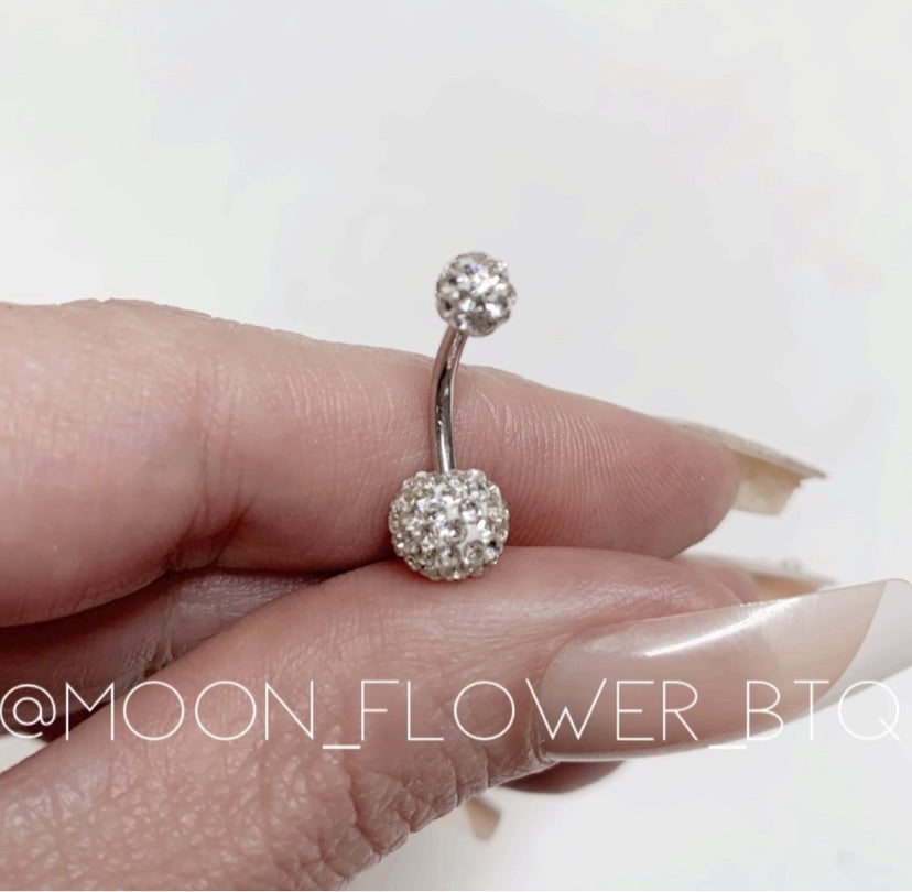 Clear CZ Encrusted Belly Button Navel Ring