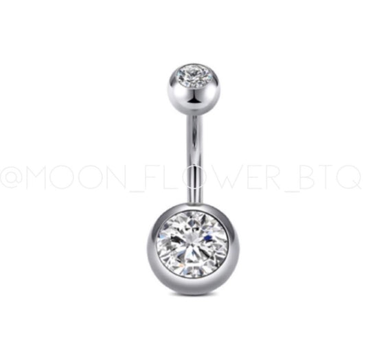 Silver Double CZ Belly Button Navel Ring