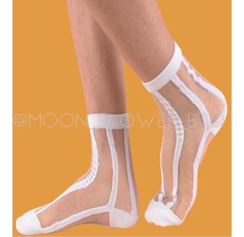 White Pinstripe Sheer Mesh Transparent Nylon Socks