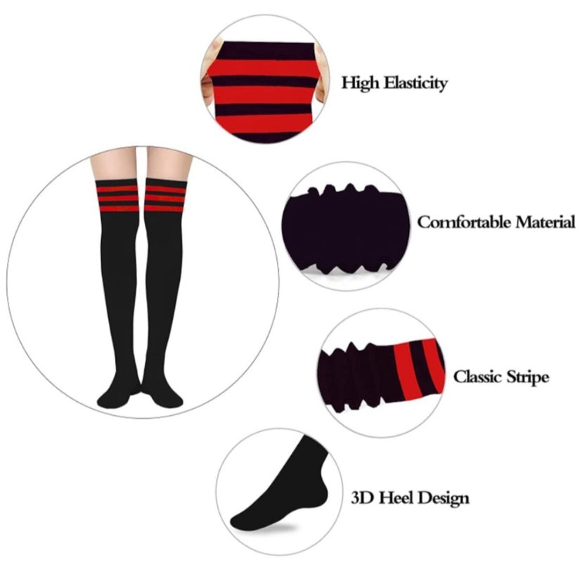 Black Red Over the Knee Thigh High Socks