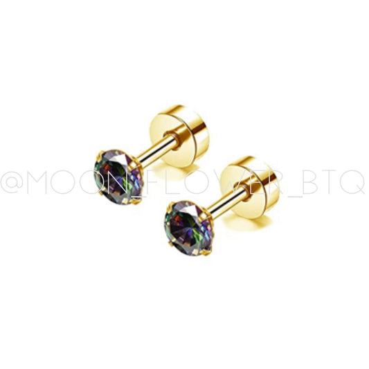 Tiny Gold Rainbow CZ Earrings