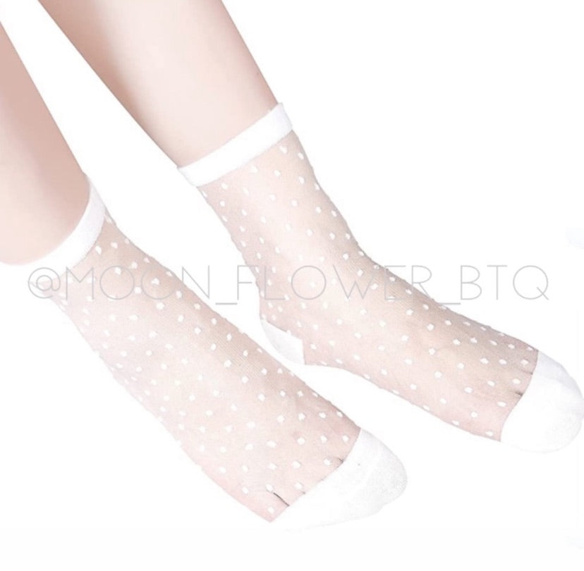 White Polka Dot Sheer Mesh Transparent Nylon Socks