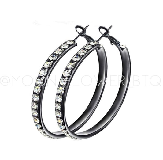 Black CZ Hoop Earring